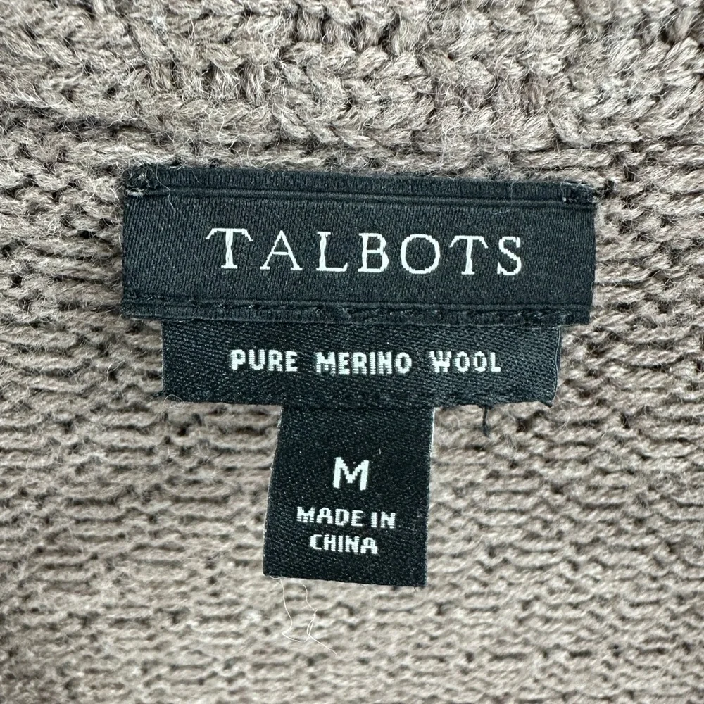 Talbots Merino Wool Cardigan Sweater Women Medium Brown Chunky Quiet Luxury Cozy